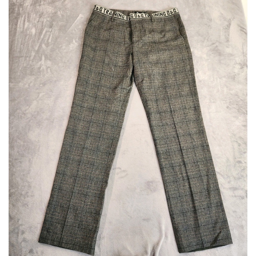 D&G Dolce & Gabbana Archive Logo Waistband Wool Plaid Trousers IT 50 US 36 Pants